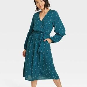 Knox Rose Teal Ruffle Sleeve Surplice Bust Midi Dress Womens Medium